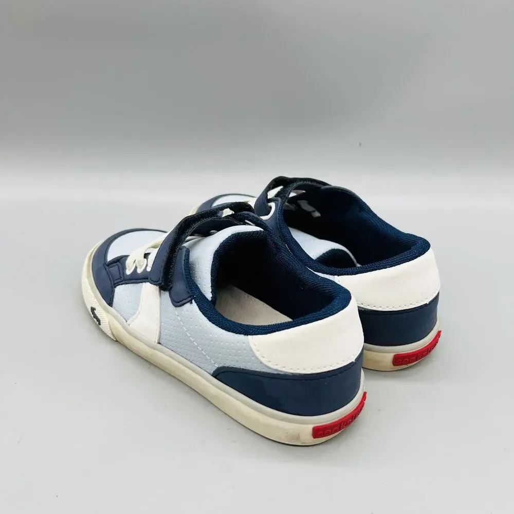See Kai Run Shoes Boys 13 Blue White Low Top Hook Loop Strap Casual Sneakers